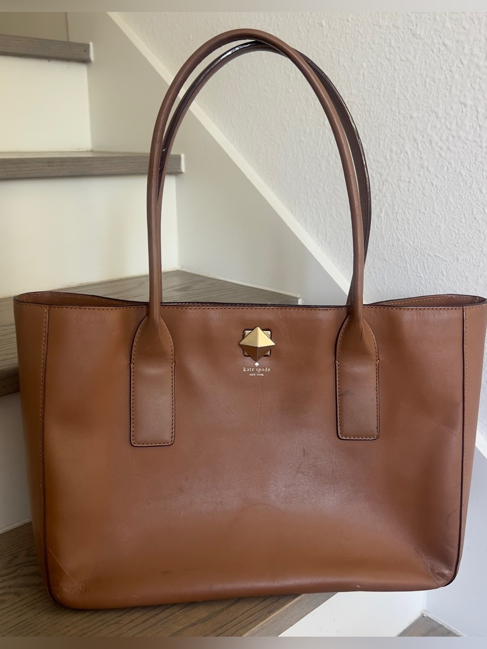 Kate Spade New Hadley Leather Tote Bag in Cognac Brown